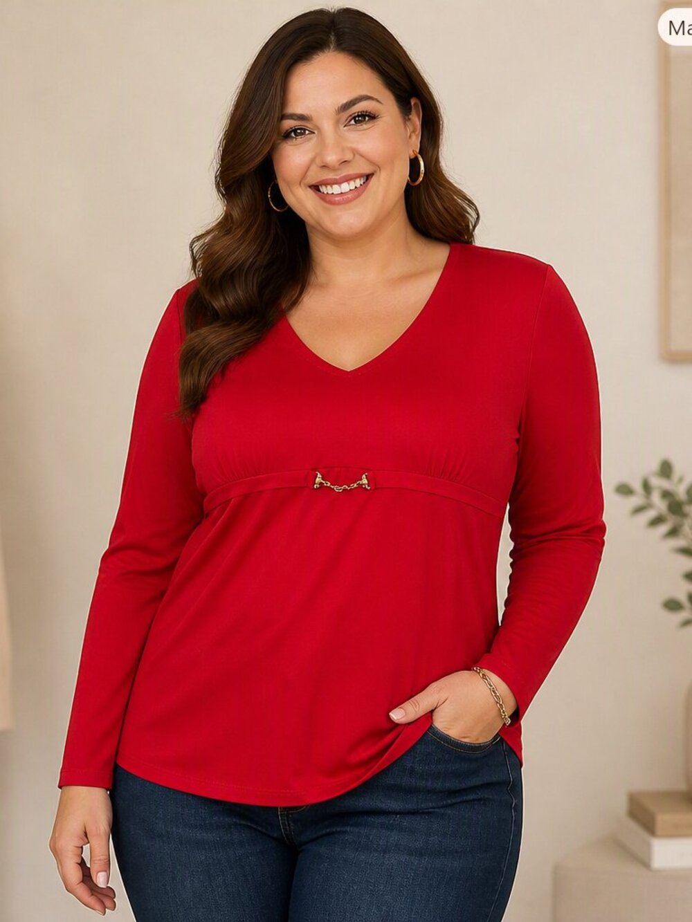 Cato Red V‑Neck Long Sleeve Top Size Large In EUC